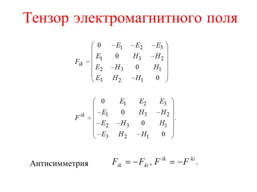 Тензор электромагнитного поля Антисимметрия